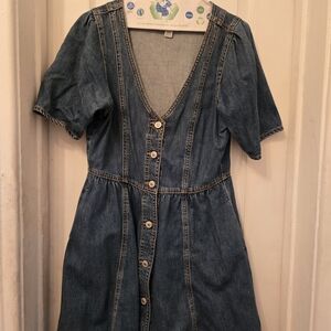 American Eagle Light Blue Denim Babydoll Buttondown Mini Dress